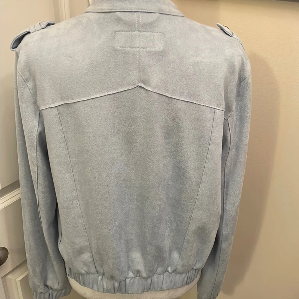 BLANK NYC Blue Suede Moto Jacket with Asymmetrical Design and Lapels. - Picture 6 of 14